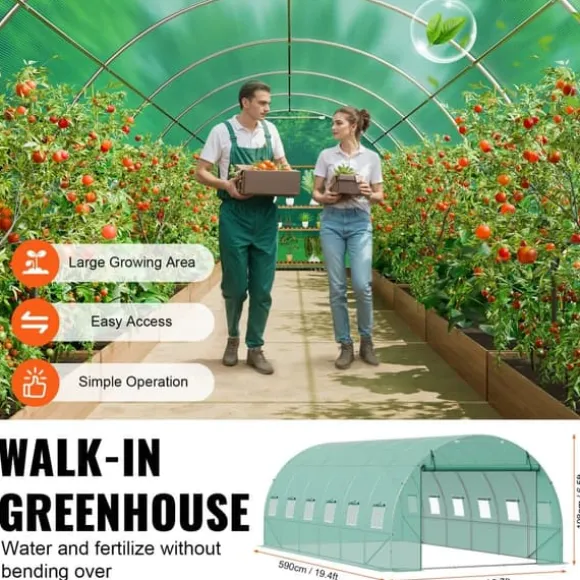 Växthus Walk-in Tunnel 19,36x9,68x6,5 fot, Galvaniserad Ram, PE-Överdrag, Grön, Hållbar och Rymlig