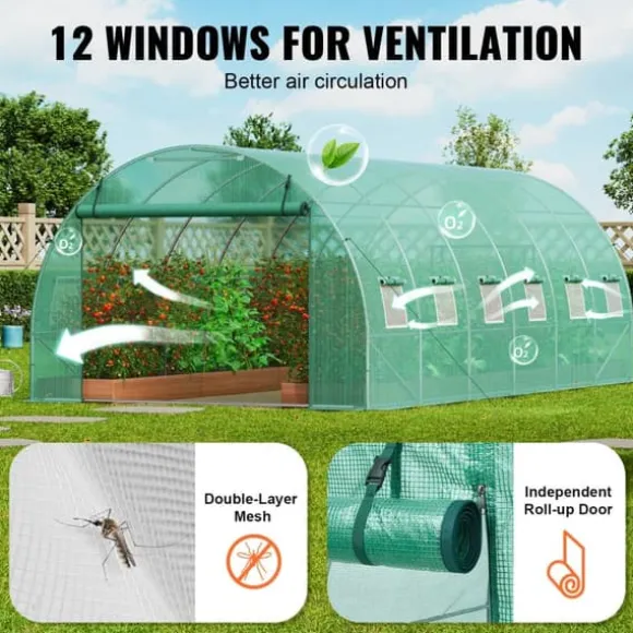 Växthus Walk-in Tunnel 19,36x9,68x6,5 fot, Galvaniserad Ram, PE-Överdrag, Grön, Hållbar och Rymlig