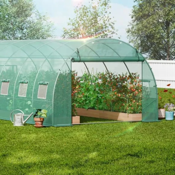 Växthus Walk-in Tunnel 19,36x9,68x6,5 fot, Galvaniserad Ram, PE-Överdrag, Grön, Hållbar och Rymlig