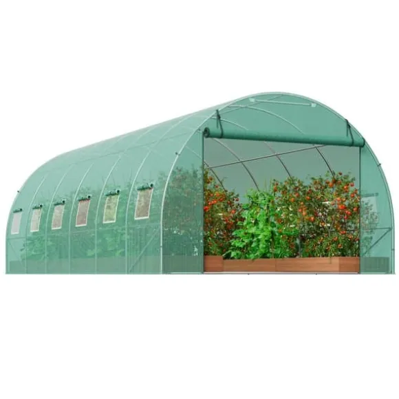 Växthus Walk-in Tunnel 19,36x9,68x6,5 fot, Galvaniserad Ram, PE-Överdrag, Grön, Hållbar och Rymlig