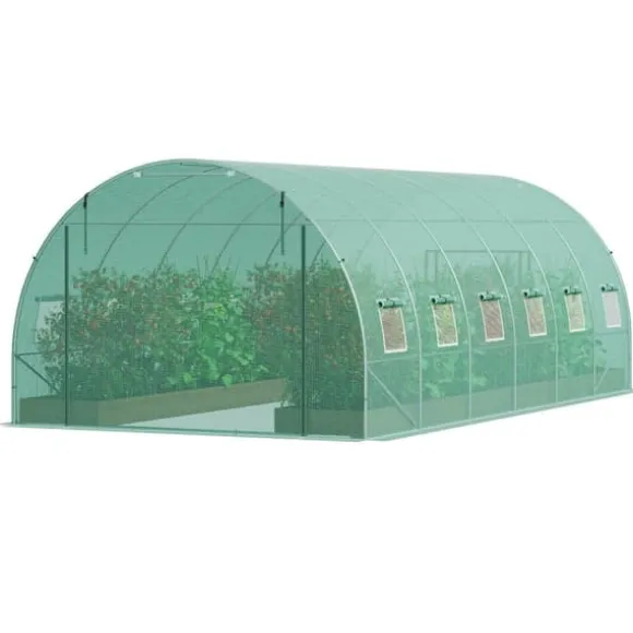 Växthus Walk-in Tunnel 19,36x9,68x6,5 fot, Galvaniserad Ram, PE-Överdrag, Grön, Hållbar och Rymlig