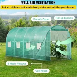 Växthus, 450x200x200 cm, Grön, Galvaniserat stål