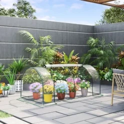 Växthus 200x100x80 cm, stål/plast, med dörr – drivbänk, grön