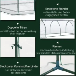 Växthus 250x100x80 cm, stål/PVC, med dörr – drivbänk för plantuppdragning