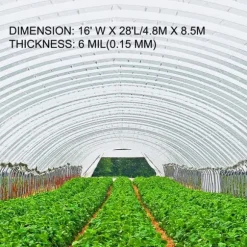 Växthusfilm 16x28 fot, 6 Mil tjock, UV-beständig polyetenfilm som håller värmen och har överlägsen hållfasthet.