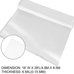 Växthusfilm 16x28 fot, 6 Mil tjock, UV-beständig polyetenfilm som håller värmen och har överlägsen hållfasthet.