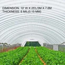 Växthusfilm 10x25 fot, polyetenfilm 6 Mil, UV-beständig, håller värmen, överlägsen hållfasthet.