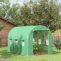 Växthustunnel - Foliedrivhus - 500x200x205 cm - Rullbar dörr - 8 fönster - Vit