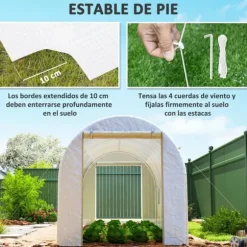 Växthustunnel - Foliedrivhus - 500x200x205 cm - Rullbar dörr - 8 fönster - Vit