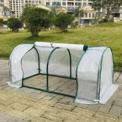 Växthustunnel - Mini växthus - 120x60x50 cm - PE-överdrag med dragkedja - Järnram - 2 kg - Beige