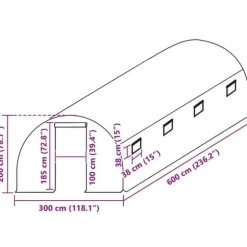 Växthusöverdrag i PE - Skydd för växter med fönster | Färg: Grön | Storlek: 300x600x200 cm