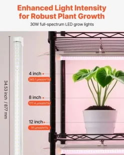 Växthylla med odlingslampa/växtlampa - 6-vånings växtställ - 180 cm Högt - LED 150 W 3800 K Fullspektrum - Hjul - Timer - För inomhusväxter