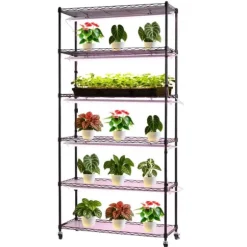Växthylla med odlingslampa/växtlampa - 6-vånings växtställ - 180 cm Högt - LED 150 W 3800 K Fullspektrum - Hjul - Timer - För inomhusväxter