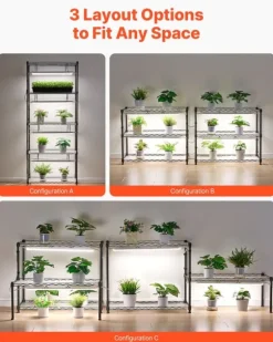 Växthylla med odlingslampor - Inomhus odlingshylla - 180 cm - Med hjul - Fullspektrum 192 W 5000 K - Kraftig metall - För förodling