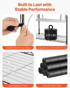 Växthylla med odlingslampor - Inomhus odlingshylla - 180 cm - Med hjul - Fullspektrum 192 W 5000 K - Kraftig metall - För förodling