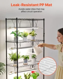 Växthylla med odlingslampor - Inomhus odlingshylla - 180 cm - Med hjul - Fullspektrum 192 W 5000 K - Kraftig metall - För förodling