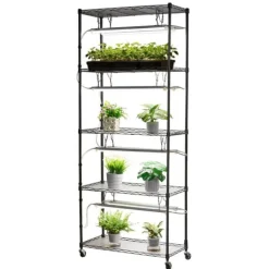 Växthylla med odlingslampor - Inomhus odlingshylla - 180 cm - Med hjul - Fullspektrum 192 W 5000 K - Kraftig metall - För förodling