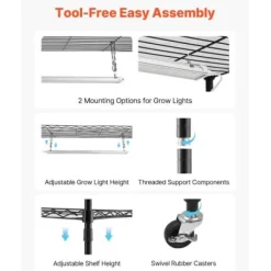 Växthyllla, 4-nivå inomhus växtställ med växtbelysning, 90x35x150 cm, metall