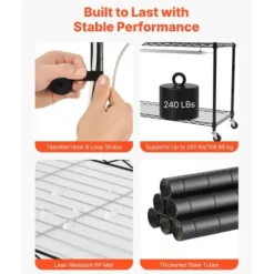 Växthyllla, 4-nivå inomhus växtställ med växtbelysning, 90x35x150 cm, metall