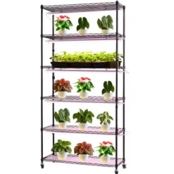 Växthyllla, 6-nivåers inomhus växtställ med växtbelysning, 90x35x180 cm, metall