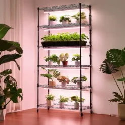 Växthyllla, 6-nivåers inomhus växtställ med växtbelysning, 90x35x180 cm, metall