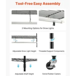 Växthyllla, 6-nivåers inomhus växtställ med växtbelysning, 90x35x180 cm, metall