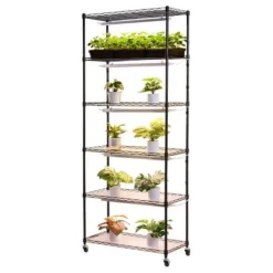 Växthyllla, 6-nivåers inomhus växtställ med växtbelysning, 75x35x180 cm