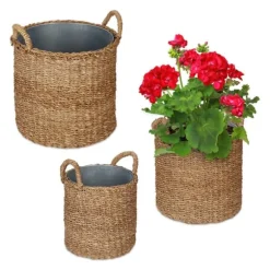 Växtkorg Set, 42x37 cm, Natur, Silver