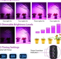 Växtlampa / växtbelysning med 4 flexibla LED lysrör 1-pack