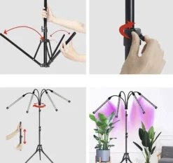 Växtlampa med Stativ / Växtbelysning - 4 LED-paneler