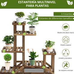 Växtställ - Blomhylla i trä - 6 hyllplan - 95 x 28 x 96,5 cm