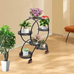 Växtställ - Blomkrukeställ - Hållbar Konstruktion - Fristående - För Inne & Ute - Enkel Montering - Lätt Att Flytta - Rymlig Yta - Svart