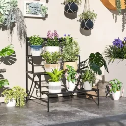 Växtställ - Hörnblomhylla - 3 Våningar - Stegformad - För Blomkrukor Inomhus - Svart