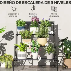 Växtställ - Hörnblomhylla - 3 Våningar - Stegformad - För Blomkrukor Inomhus - Svart