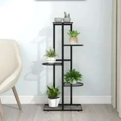 Växtställ - Living Växtställ med 5 hyllor 43x22x98 cm svart metall