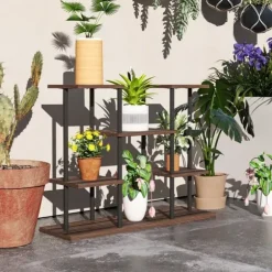 Växtställ 4 nivåer 61,5 cm trä kolbrun inne/ute