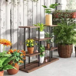 Växtställ 4 nivåer 61,5 cm trä kolbrun inne/ute