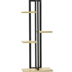 Växtställ 4 nivåer justerbart 110 cm trä svart/natur för inne/ute