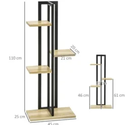 Växtställ 4 nivåer justerbart 110 cm trä svart/natur för inne/ute