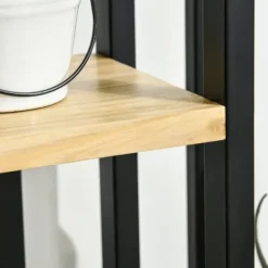 Växtställ 4 nivåer justerbart 110 cm trä svart/natur för inne/ute