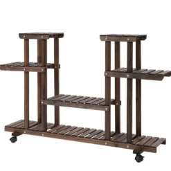 Växtställ 4 nivåer massivt kolat trä 123,5x33x80 cm trädgård/balkong