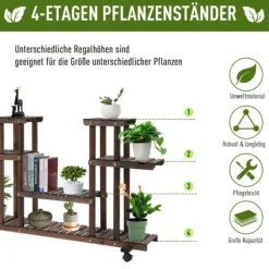 Växtställ 4 nivåer massivt kolat trä 123,5x33x80 cm trädgård/balkong