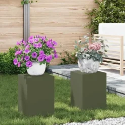 Växtställ 2 pcs Olivgrön 24 x 24 x 35 cm Stål