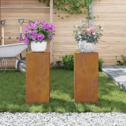 Växtställ 2 pcs Rostig 24 x 24 x 55 cm Väderbeständig stål