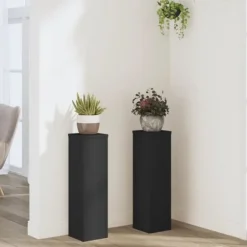 Växtställ 2 st i konstruerat trä - Dekorativa blomsterställ | Färg: Svart | Storlek: 17x17x60 cm