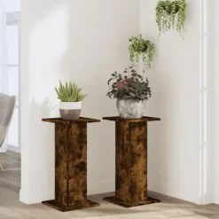 Växtställ 2 st rökfärgad ek - Stabilt konstruerat trä | Storlek: 30x30x60 cm