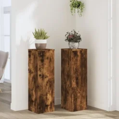 Växtställ 2 st rökfärgad ek 25x25x80 cm konstruerat trä