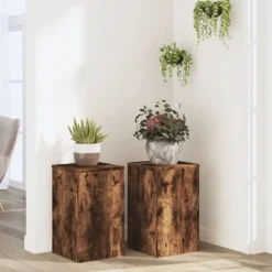Växtställ 2 st rökfärgad ek 30x30x50 cm konstruerat trä