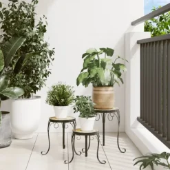 Växtställ 3 st terrakotta och vit keramik