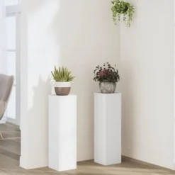 Växtställ för inomhusbruk - 2 stycken i konstruerat trä | Färg: Vit | Storlek: 17x17x60 cm